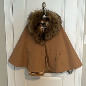 INC poncho with removable faux fur hood